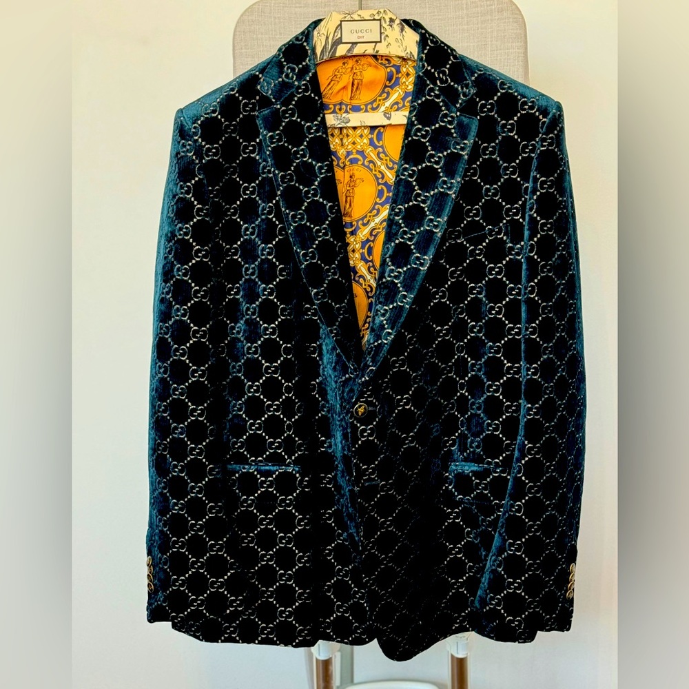 Gucci Custom Royal Blue Blazer Gold GG Accents – Bold Luxury, Unmatched Style